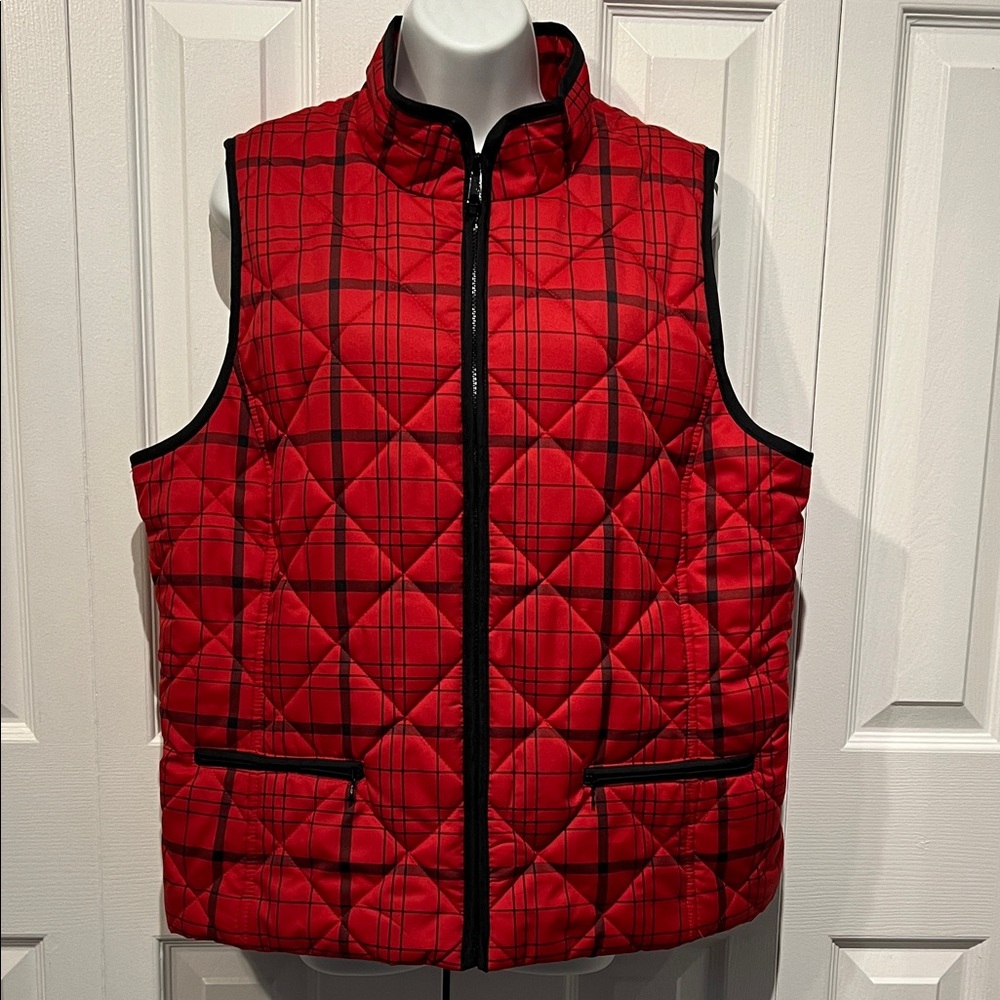 Jones Newβ York Red/Black Plaid Quilted Vest Size XL